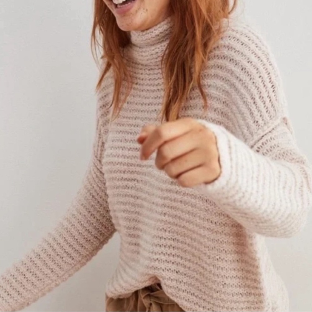 Aerie Babe Chenille Cowl Turtleneck Sweater Soft Satin/Cream/Tan XS